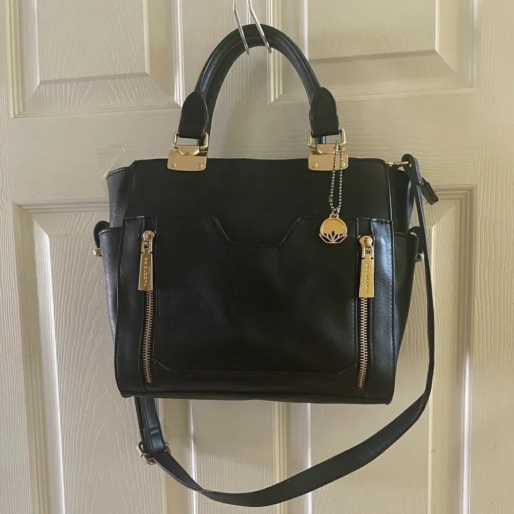 Big Buddha synthetic  smalblack satchel/ crossbody bag with gold tone hardwares.